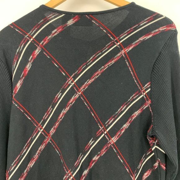 Liz Claiborne Size XL Black cardigan Sweater Button Up Cotton Blend 1943 Argyle - Picture 5 of 8